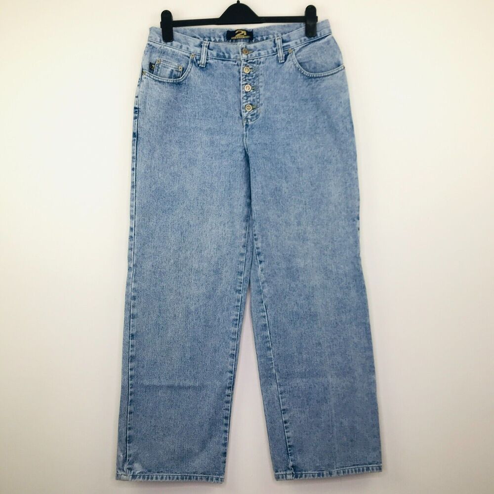Vintage Rue21 Women 14 Jeans Blue Light Wash Button Fly Straight Leg High Rise J